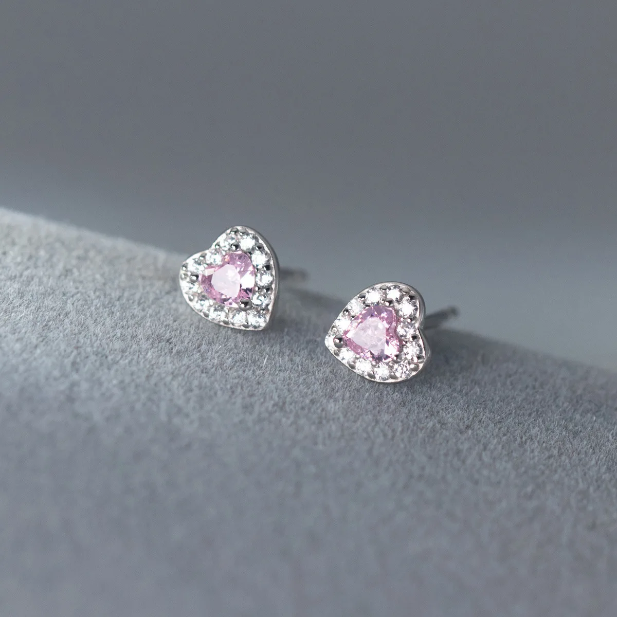 Silver 925 Earrings For Women Pink Heart 925 Silver Earrings For Girls Fashion Stud Earrings For Women Ear Bone  Earring