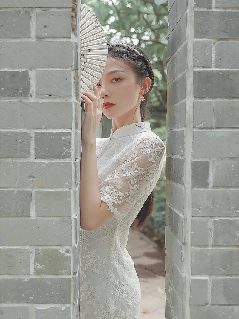 

Элегантное женское платье из кружевного шелка с вышивкой, в современном винтажном стиле, белое, высокого качества, весеннее.