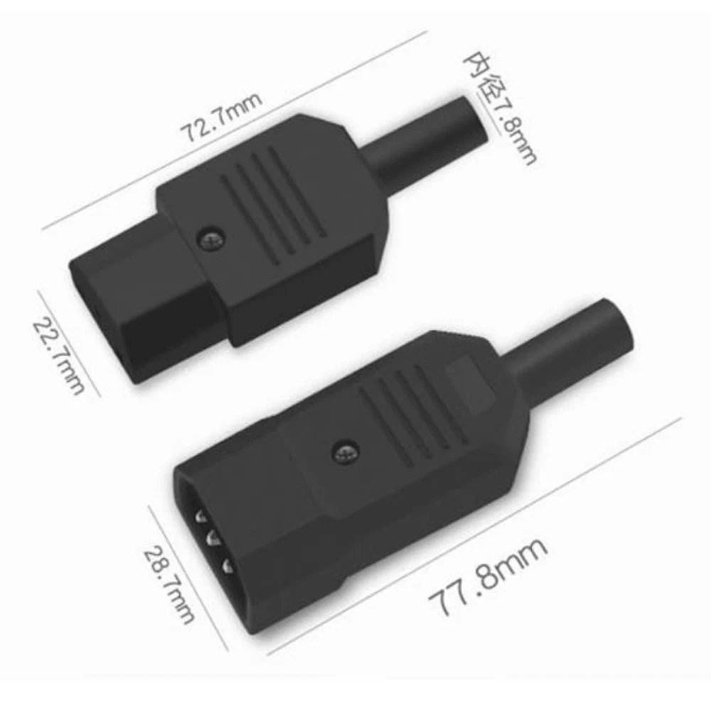 Black Elbow C15 C13 C14 Power Cord Wiring Power Plug Assemble IEC Connector Outlet PDU UPS Electrical AC Socket Plug 10A 250V