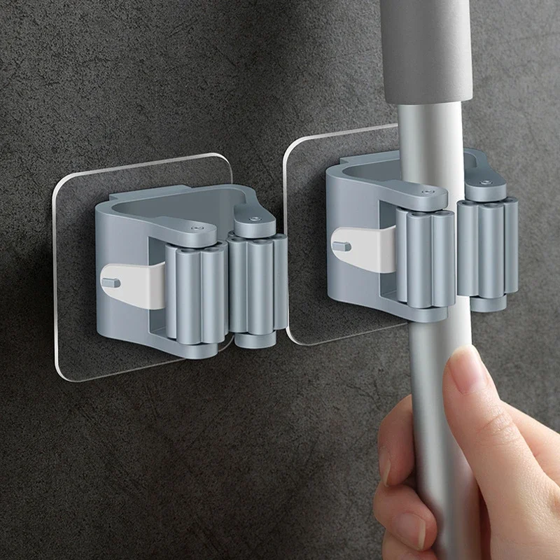 1Pcs Multi-Purpose Hooks Mop Rack Broom Hanger Hook Wall-Mounted Mop Storage Box Bathroom Waterproof Wall Self-Adhesive Hook