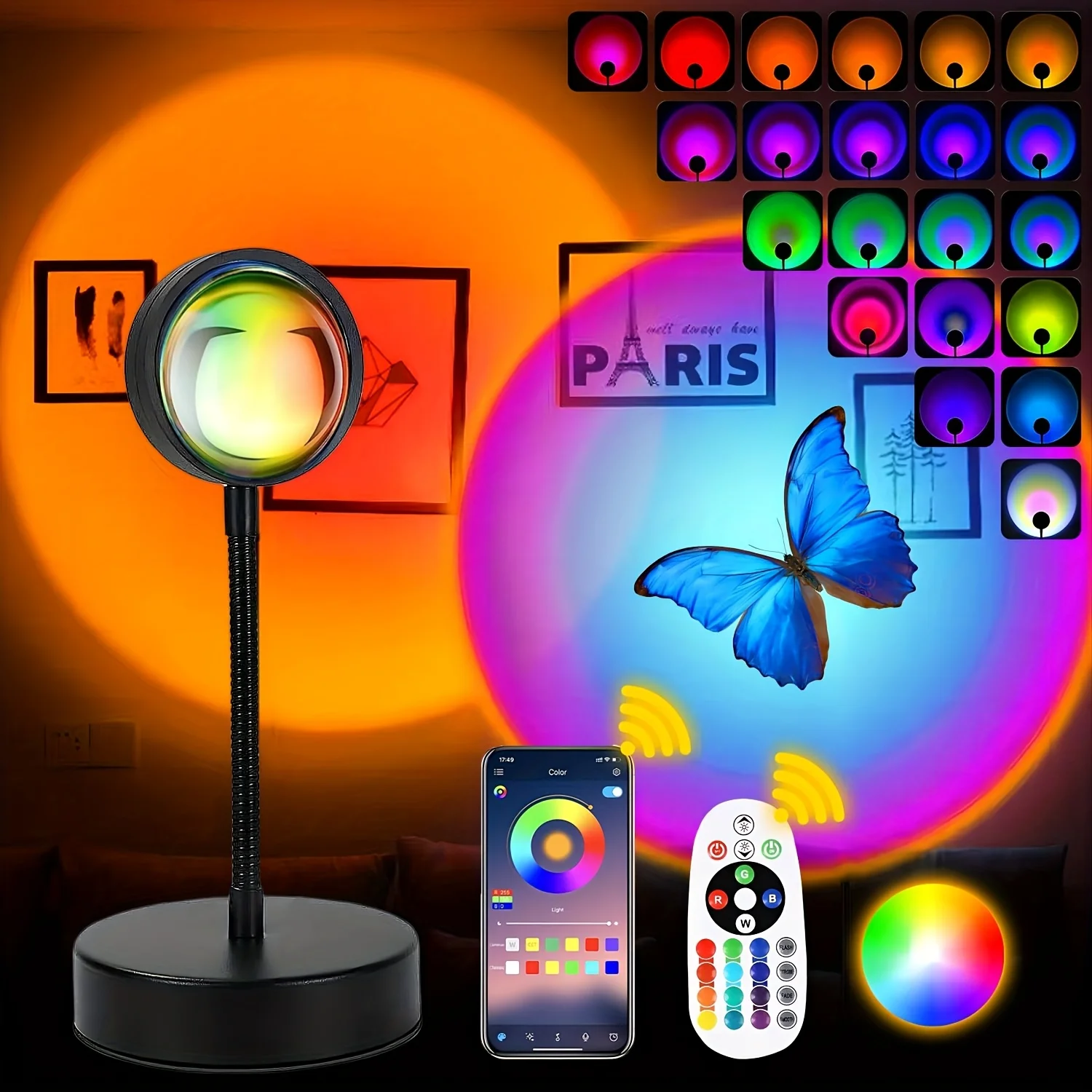 

USB Sunset Light Projector LED Rainbow Neon Night Lamp for Bedroom Photography Background Wall Atmosphere Decor Night Lights