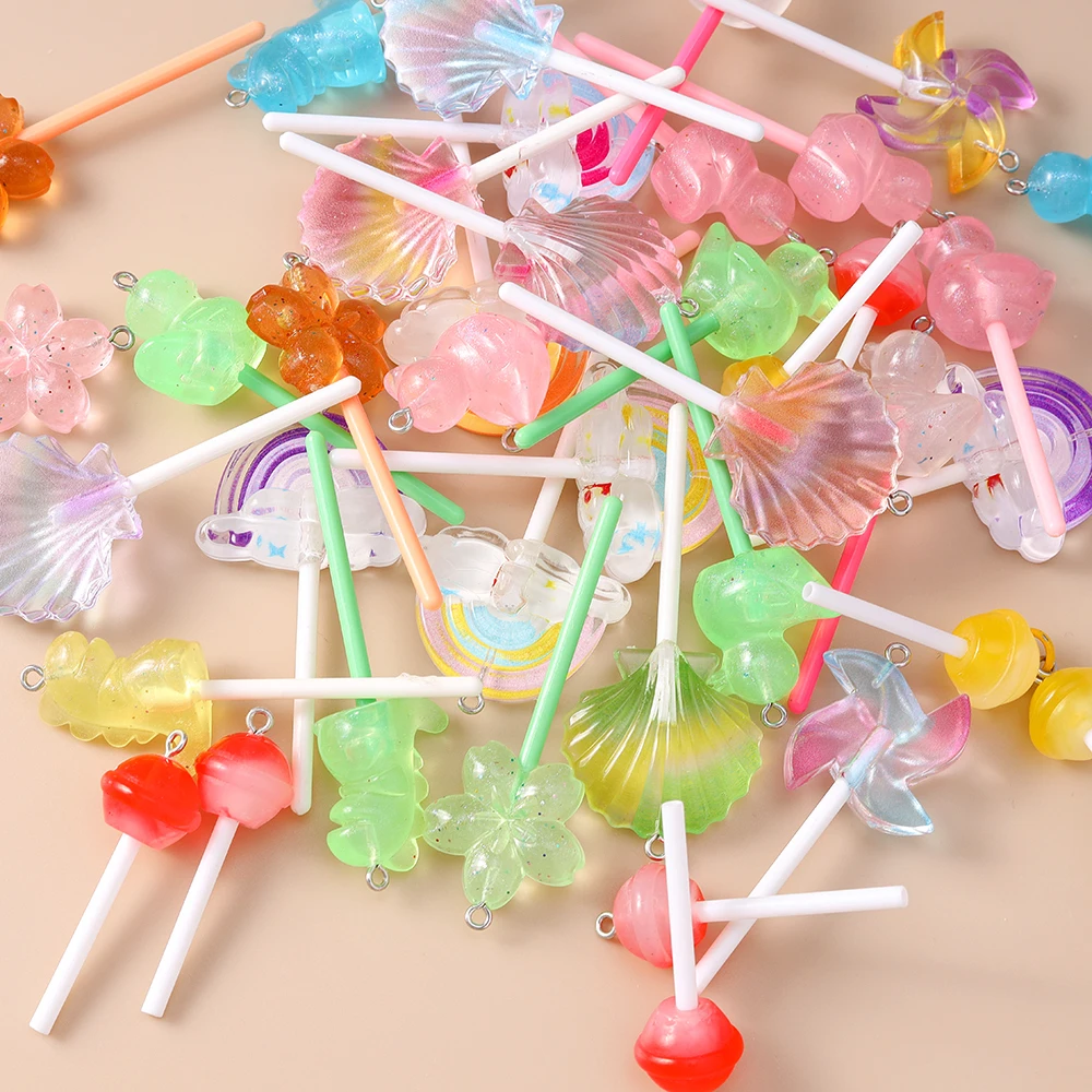 Leslie 10 Stück süße Süßigkeiten-Lutscher-Charms für baumelnde Ohrringe, Kawaii-Harz, Süßigkeiten-Lutscher-Anhänger, Schmuckherstellung, Zubehör – Detail 3