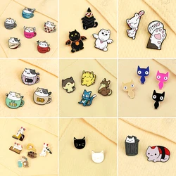 2-6pcs/set Cartoon Cat Enamel Pins Cute Cup Cat Angel Devil Cat Brooches Kids Coat Lapel Pin Badges Jewelry Gift for Best Friend
