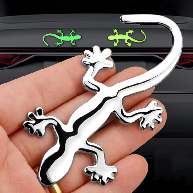 Noctilucent Gecko Car Sticker Metal 3D Stereo Sticker Car Tail Label Decoration Safety Body Sticker Auto Exterior Accessories
