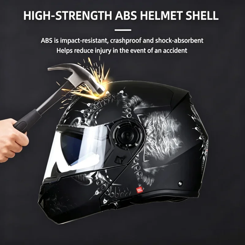 Unisex Open Face Motorcycle Helmet, ABS Dual Lens UV Protection Safety Scooter Helmet for Adults & Teenagers