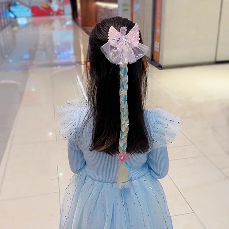 Disney Frozen Elsa Princess Kawaii Wig Braid Hairpin Accessories Girls Anime Figures Cartoon Toys for Kids Baby Hair Clip Gift