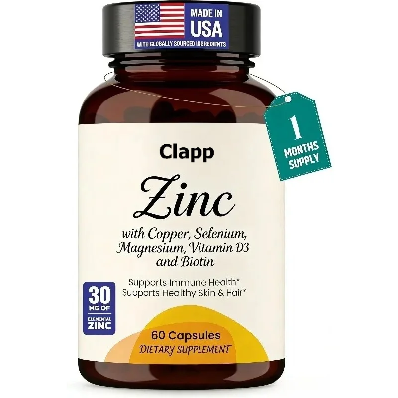 Zinc 30mg Capsules Contain Copper, Selenium, Vitamin D3,B6 ,magnesium ,biotin - Immune, Skin, Hair, and Nail Health Support