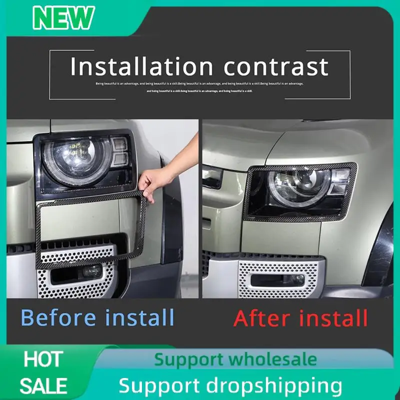 

A04E-Carbon Fiber For Land Rover Defender 90 110 130 2020-2024 Front Lamp Headlight Cover Trim Exterior Accessories