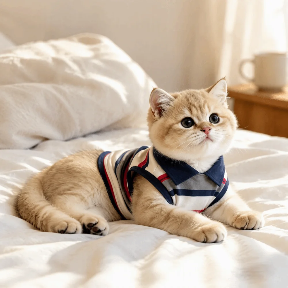 Neues gestreiftes Haustier-Poloshirt, modisches, atmungsaktives Katzen-Poloshirt, waschbarer Haustierpullover für Welpen – Detail 7