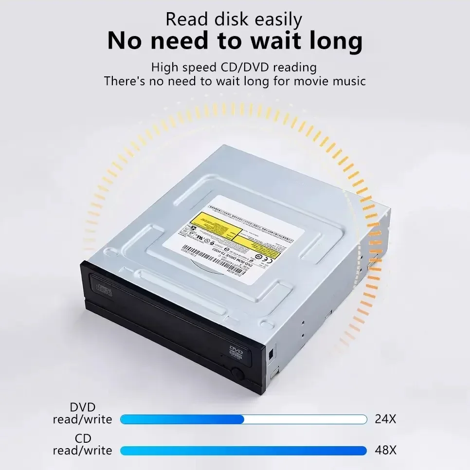 24X Internal SATA CD DVD Burner Optical Drive 5.25inch Built-in Disk Drive For Desktop PC Chassis Compatible Windows Linux macOS