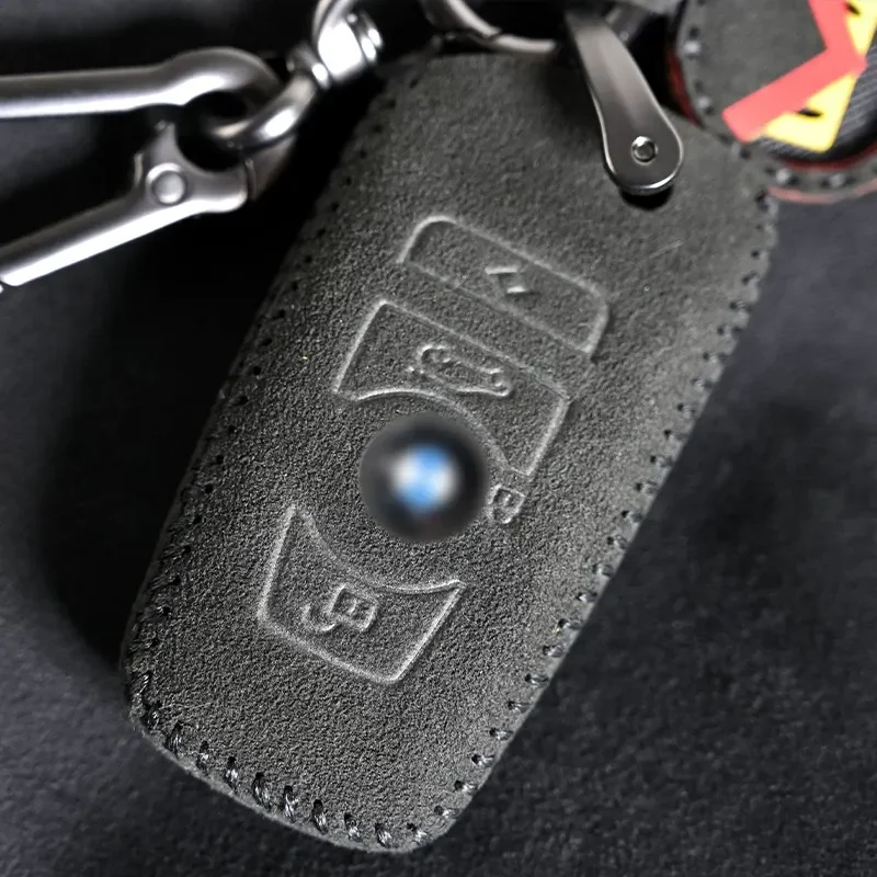 Car Key Case Cover Italian Alcantara Flip Fur Protective Key Shell For BMW 3 4 5 7 Series X1 X3 X4 X5 X6 Anti‑Scratch Auto Key