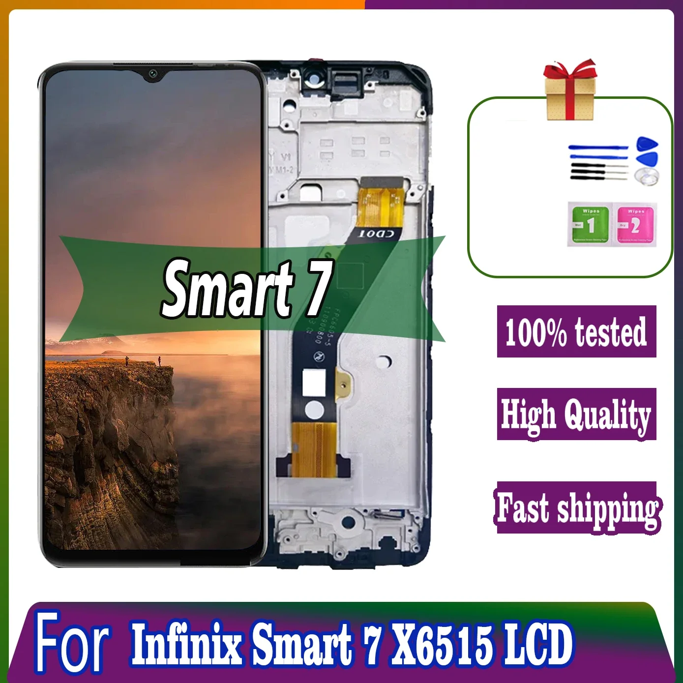 

6.6"LCD For Infinix Smart 7 LCD Display Touch Screen For Smart7 X6515 Screen Replacement With Frame Digitizer Assembly