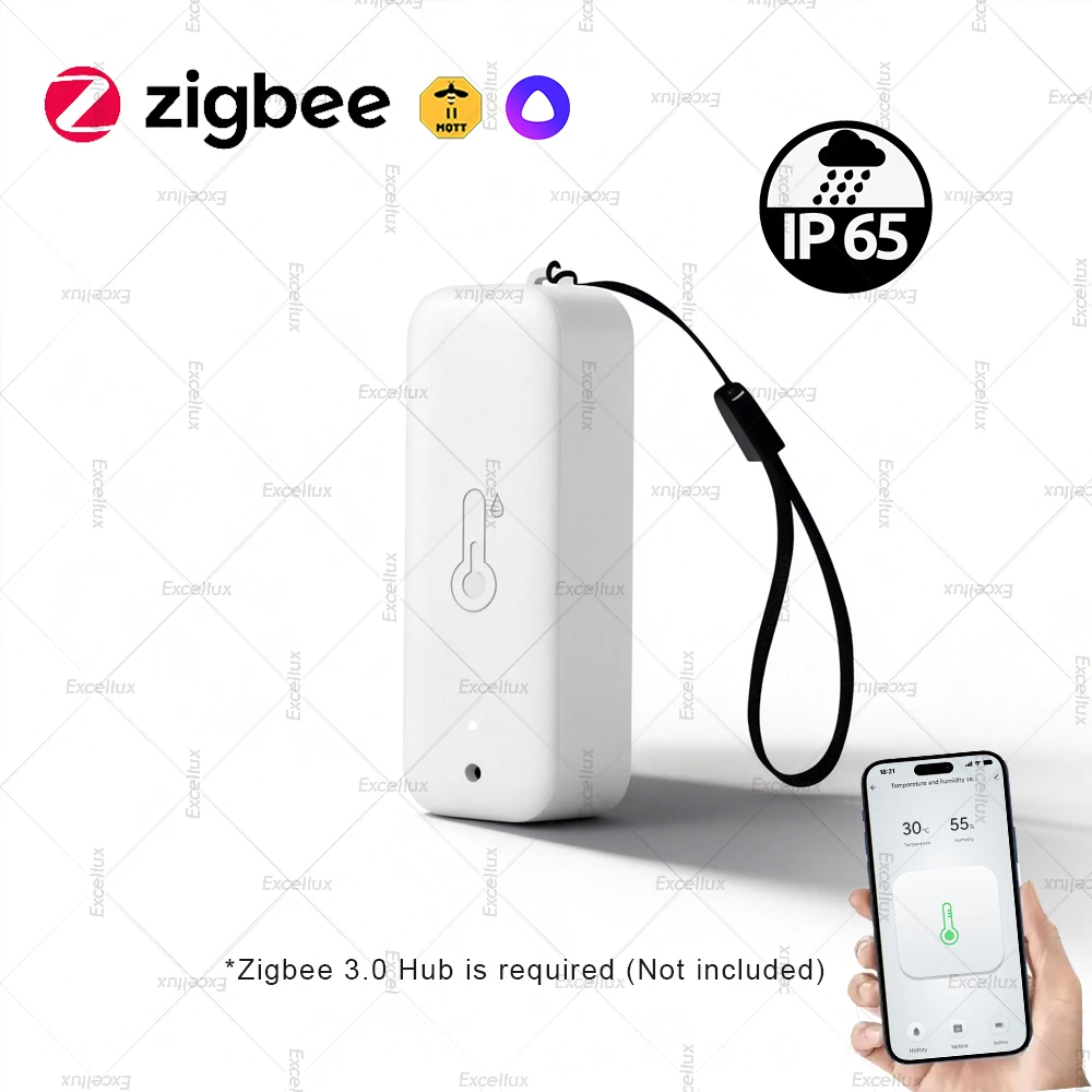 

Датчик температуры и влажности Zigbee, IP65, водонепроницаемый, уличный гигрометр, термометр, работает с шлюзом Zigbee, Home Assistant Z2M