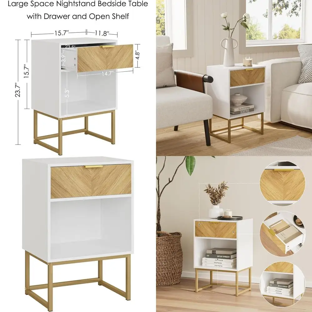 

Bohemia-Style Wooden Nightstand with Storage for Bedroom, Living Room, or Office, White