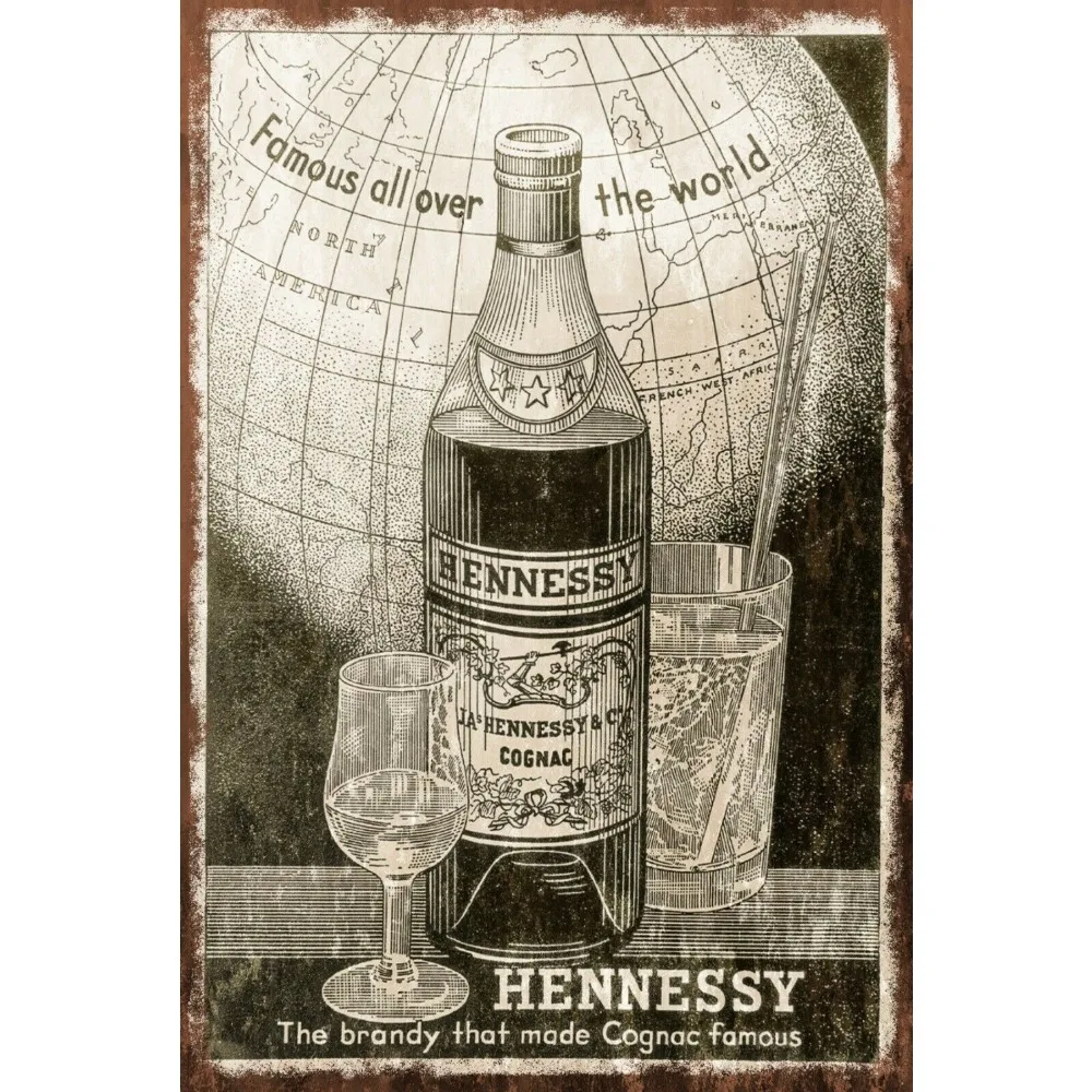 Hennessy Cognac Brandy Advert Letrero de metal estilo retro vintage, Pub Bar Mancave