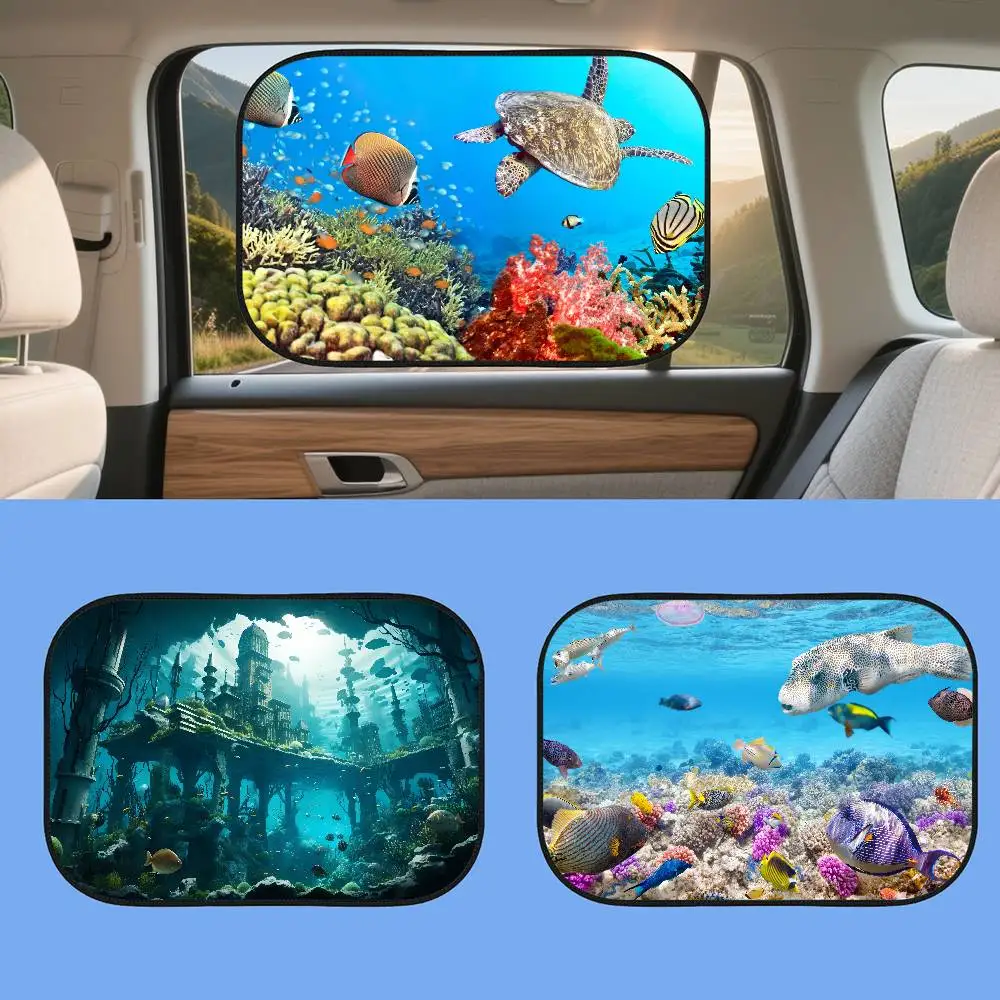 

3D Ocean World Shark Dolphin Car Sun Shade UV Protection Electrostatic Adsorption Car Window Sunshade For Kids Universal Auto