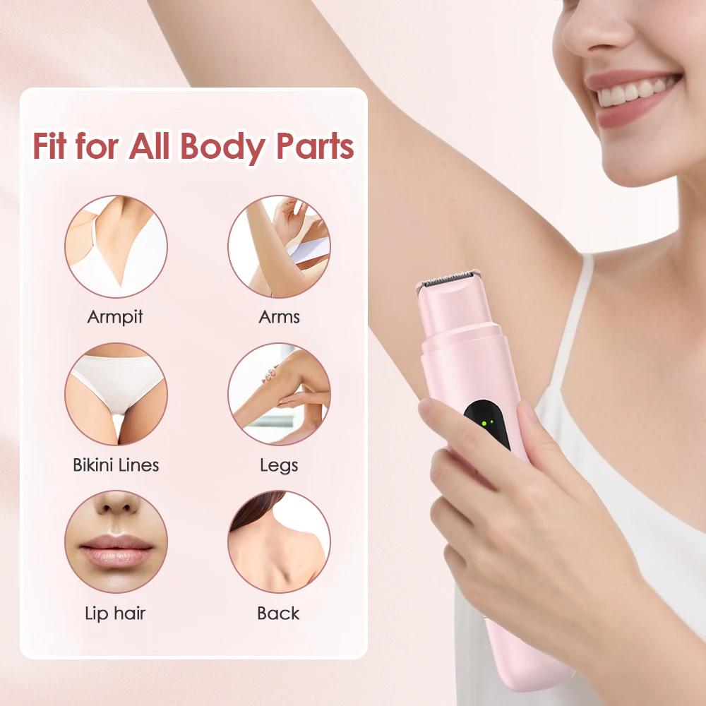 Alat Cukur Elektrik untuk Wanita IPX7 Tahan Air, Pisau Cukur Basah & Kering 2 in 1 Kepala Ganda, Pemangkas Rambut Bikini Ganda, Alat Cukur Wajah Mini