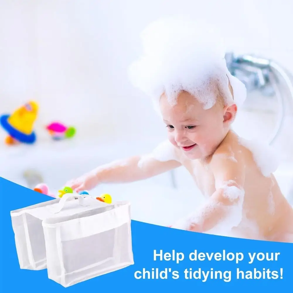 

Large Capacity Baby Bath Toy Storage Mesh Design Multi-compartment Bathtub Plaything Organizer Easy Sorting Quick Dry