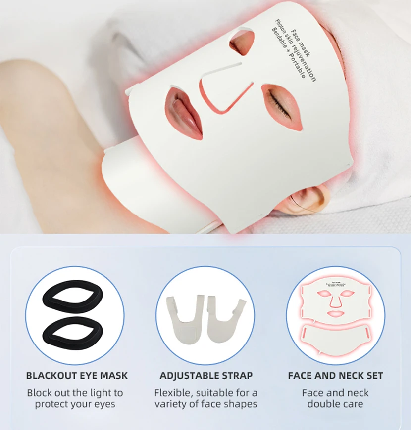 7 Colors LED Photon Face Mask Neck Set Good Grade Silicone Facial Mask Anti Acne Brighten Skin Repair Oil Control