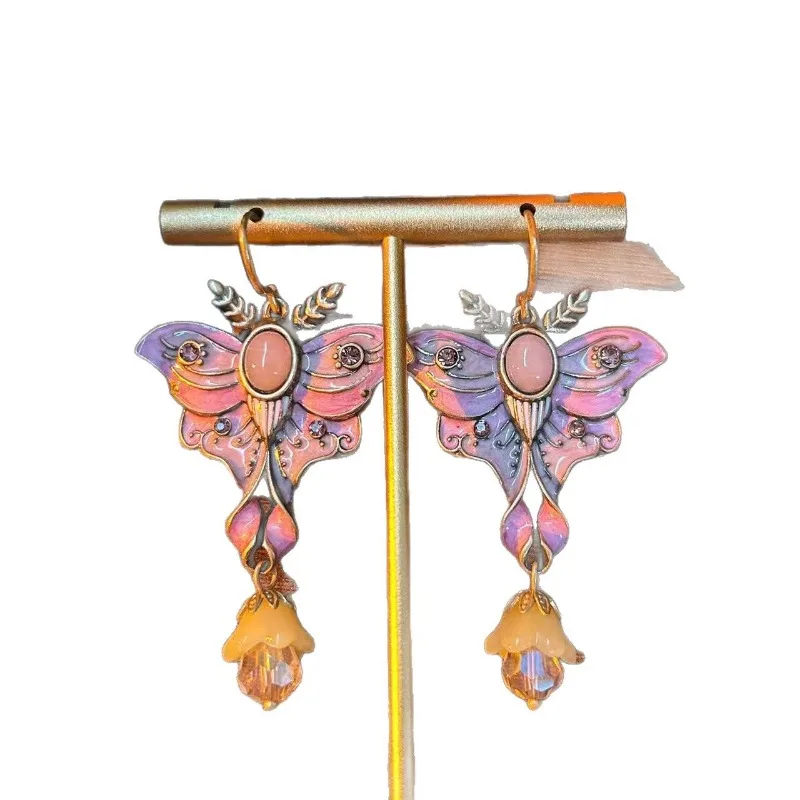 

Cute Enamel Butterfly Tassel Earrings Vintage Fashion Retro Pink Romantic Ethnic Style Animal Earrings