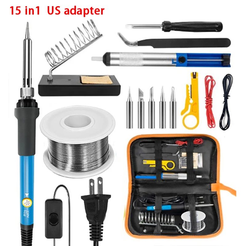 1Set High Quality 220V 60W Soldering Iron Kit Adjustable Temperature 15 In 1 Tool Set With Soldering Iron EU Plug AU UK US