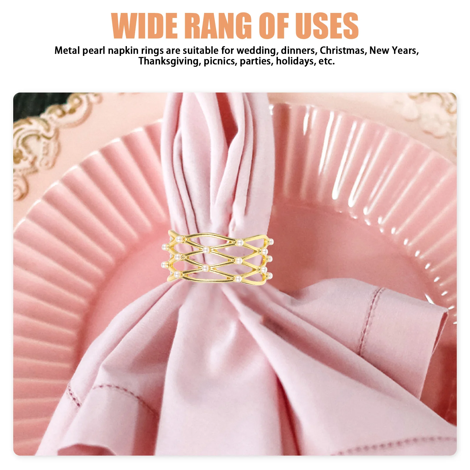 

6pcs Rings Metal Pearl Wedding Party Holders Elegant Dinner Table Decoration Banquet Serviette Rings Creative Metal Napkin