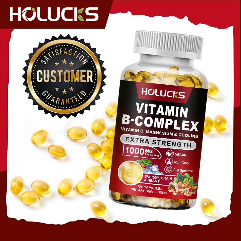 Vitamin B Complex Capsules (B12, B1, B2, B3, B5, B6, B7, B9, Folic Acid & Biotin) Reduce Stress & Supports Better Moods