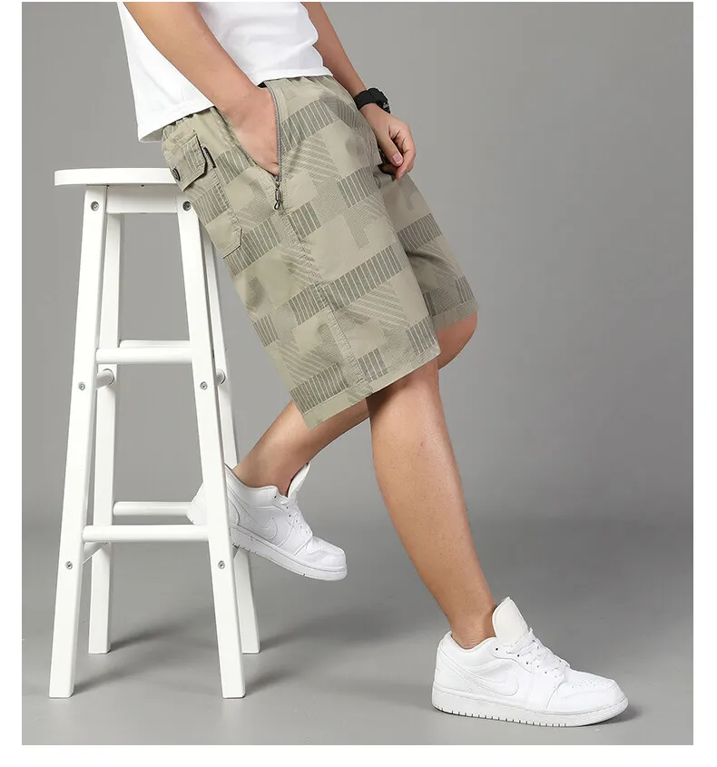 Große Größe Herren Casual Shorts Sommer leichte Shorts Outdoor-Sport Cool atmungsaktiv Strand entspannte Passform Baumwolle Cargo-Shorts – Detail 6