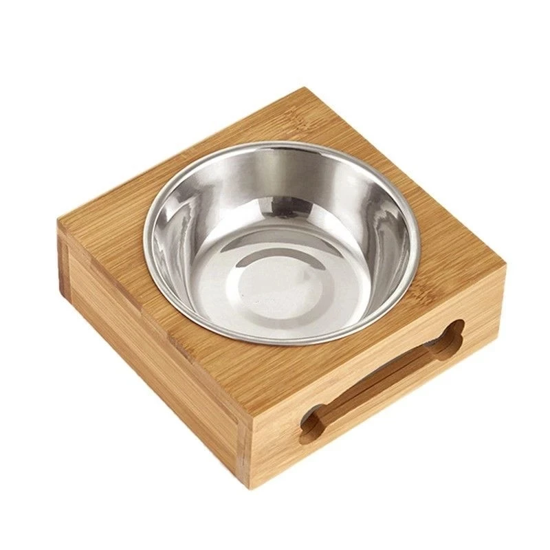 Stainless Steel Pet Feeder, Small Dog and Cat Bowls for Puppy, Bamboo Rack, Food, Water Bowl, Cats Feeding Dishes Pet Drink Bowl