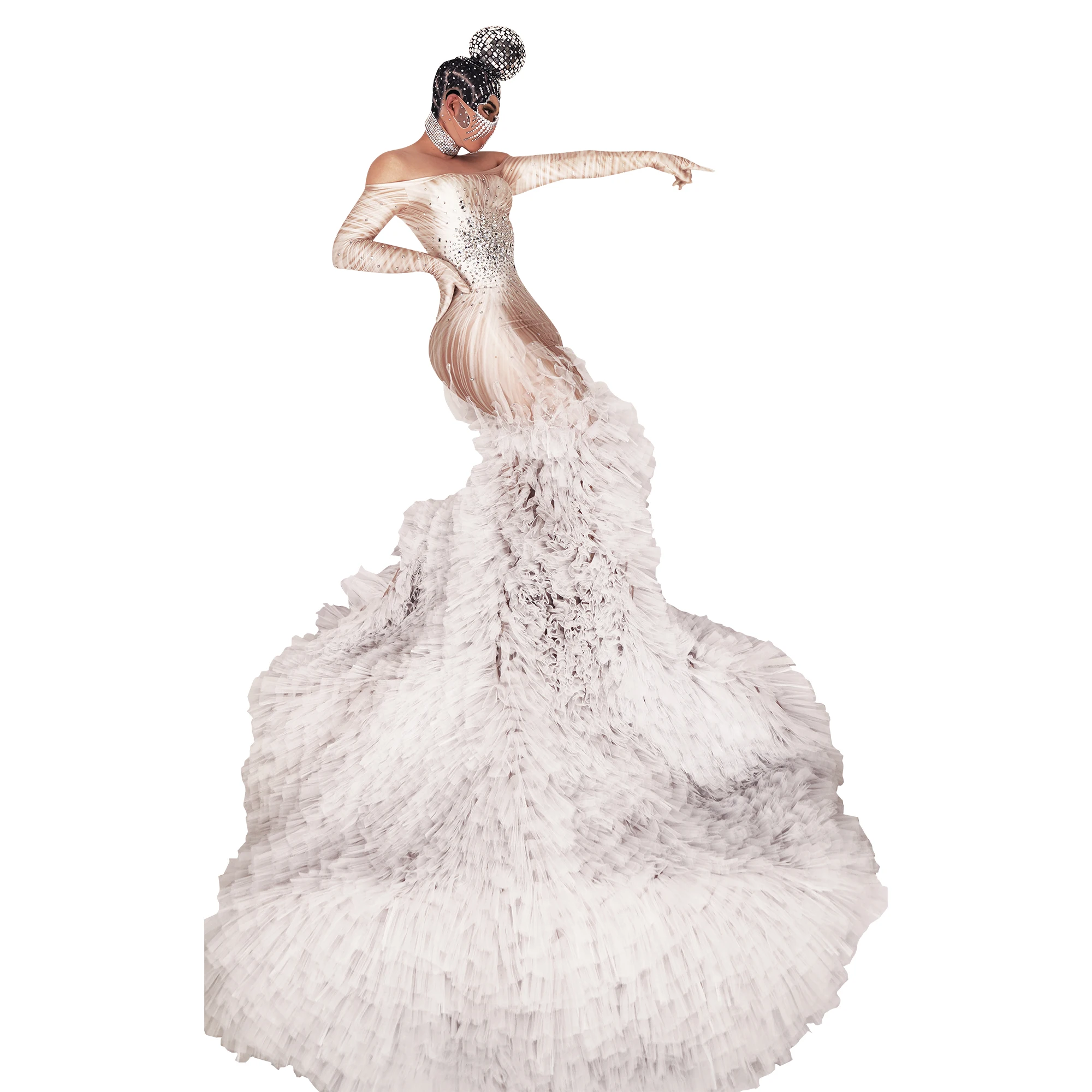 Baofengxue-Robe de Rhlongue sirène blanche sexy pour filles noires, robes de soirée à volants en cristal de diamant Kendny, robe d'anniversaire, 2024