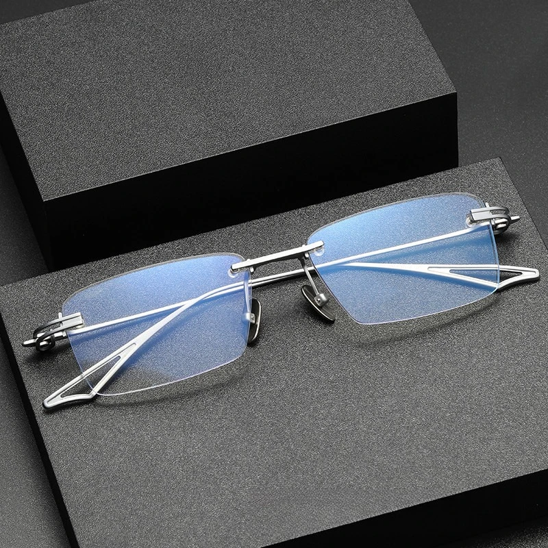 

Pure Titanium Glasses Frame Men New Brand Design Rimless Square Eyeglasses Frameless Women Ultralight Japanese Eyewear
