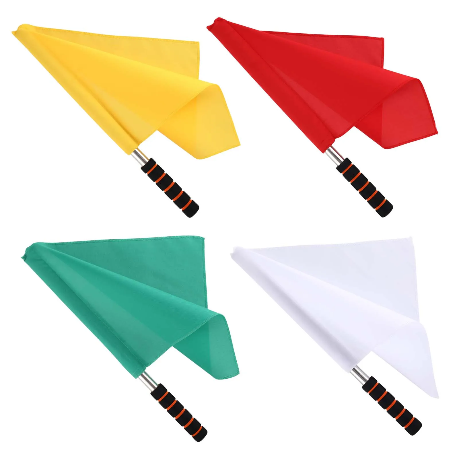 

4pcs Referee Commanding Hand Signal Flags Stainless Steel Poles High Visibility Waving Flags For Football Volleyball Race Car