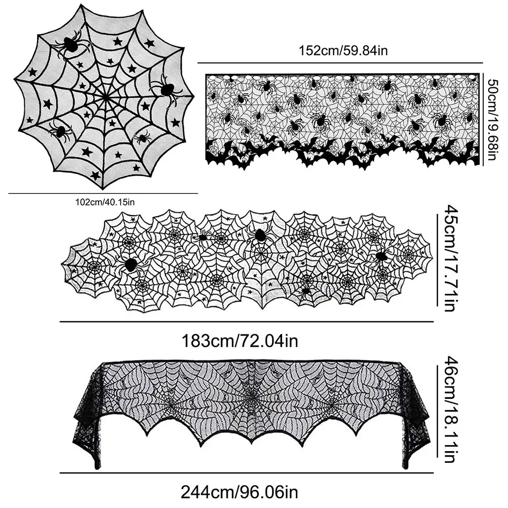 Halloween Decorations Lace Spider Web Halloween Table Runner Tablecloth Fireplace Scarf for Halloween Party Home Decoration