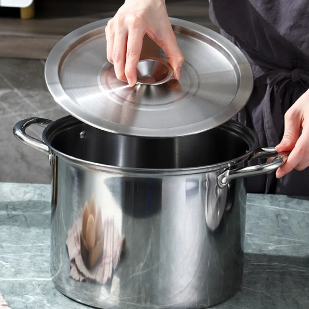 Household Multiple Size Stainless Steel Wok Lid General Thickened Cooking Pot Cover Silver Reusable Pan Lid Soup Bucket