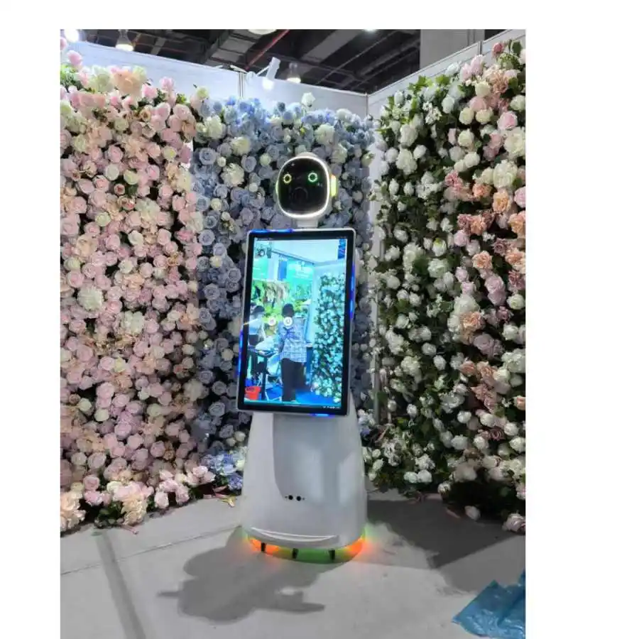 Aliexpress 2025 Fashion Popular Wireless Automatic Rotating Selfie 32 Inch Roamer Robotic Photo Booth Robot