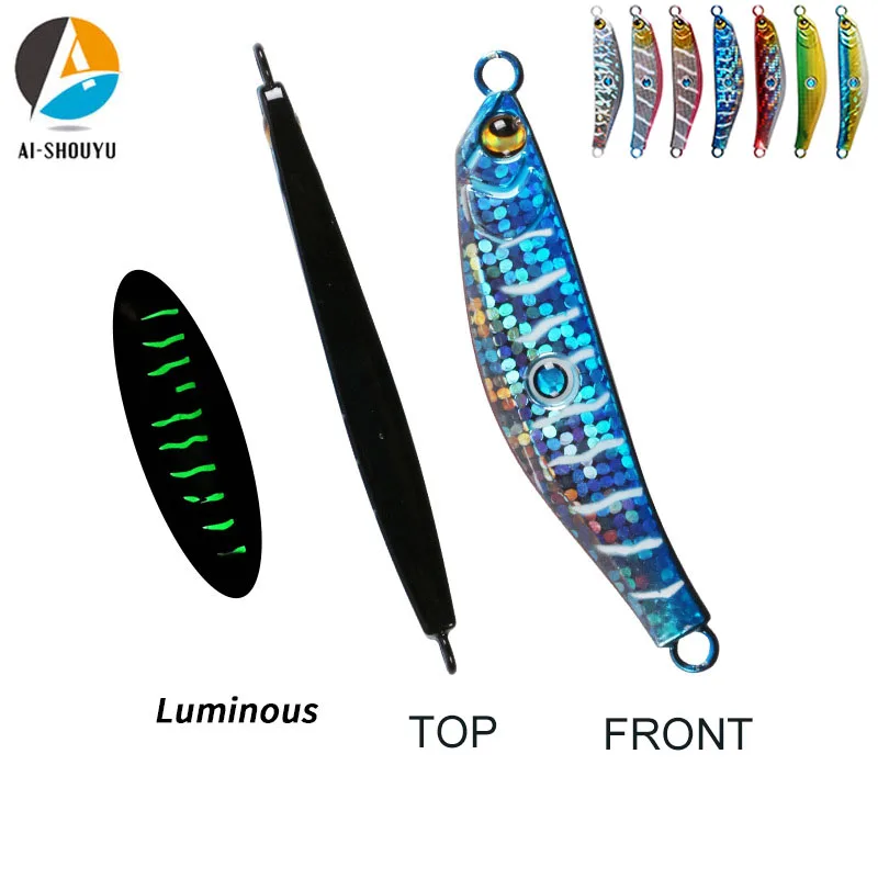 

AI-SHOUYU Metal Jig Spoon 80g 100g 150g 200g Casting Jigging Lead Fish Lure Luminous Sea Bass Fishing Artificial Bait Tackle