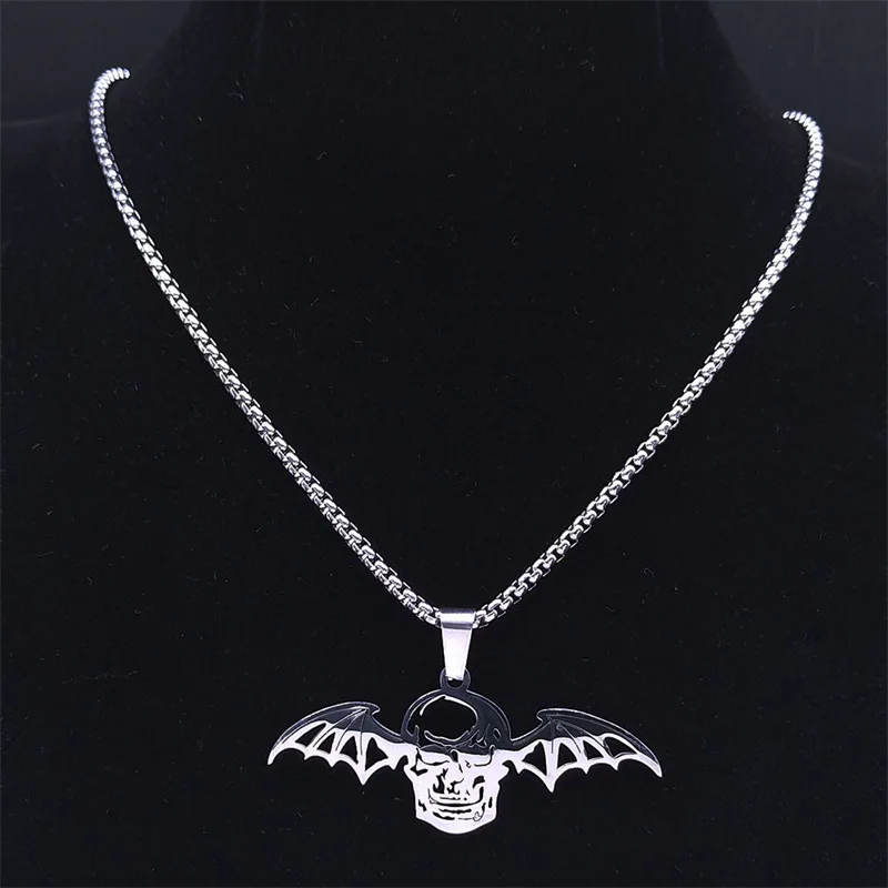 2024 New fashion Halloween Gothic vampire Bat skull wings stainless steel necklace for men and women titanium steel jewelry