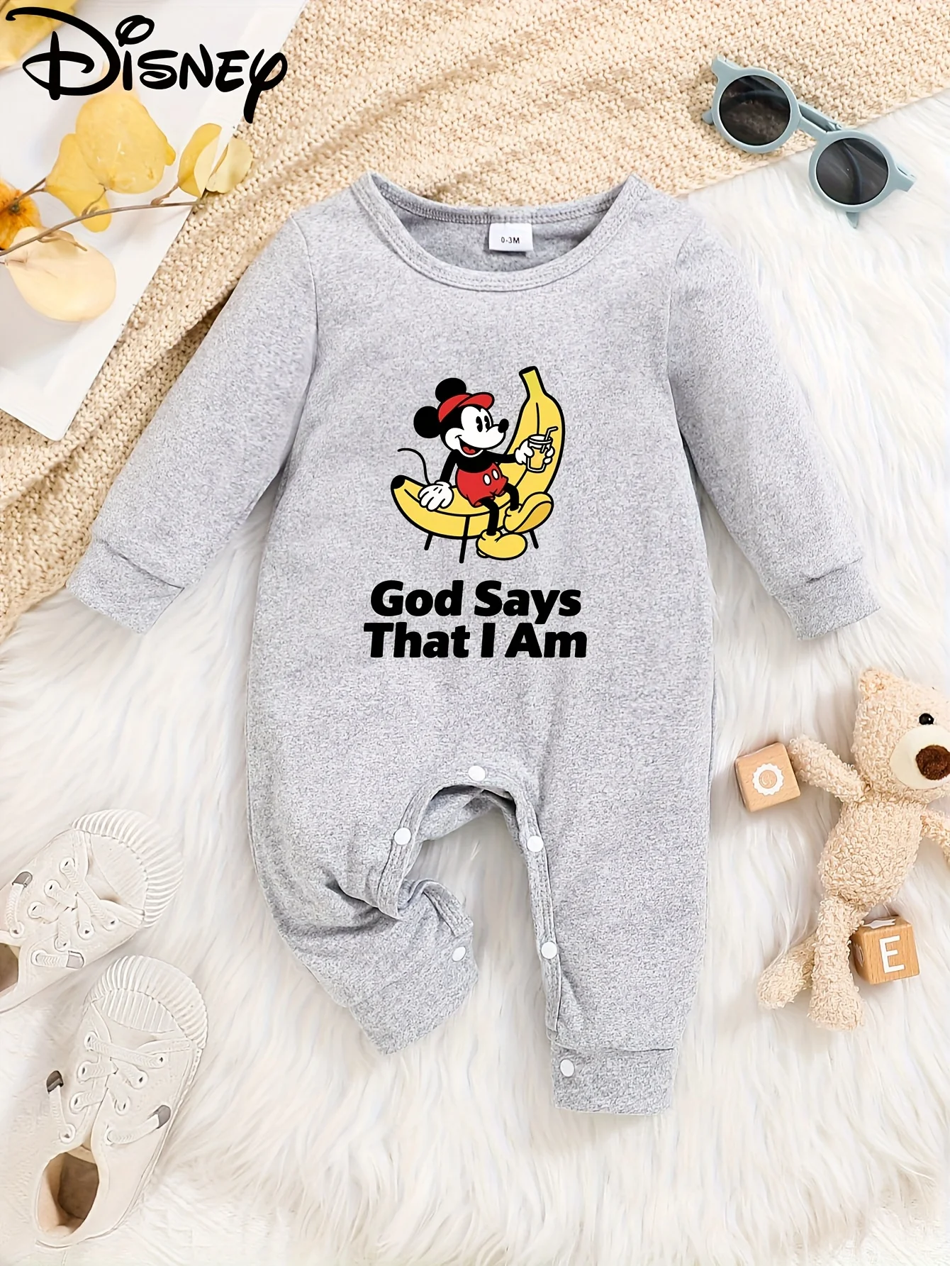 

【Осанторизованный】Детский комбинезон с длинными рукавами Disney Minnie Mouse, милый узор с принтом, круглый вырез, мягкий и удобный, можно стирать в машине, подходит для всех сезонов, подходит для улицы