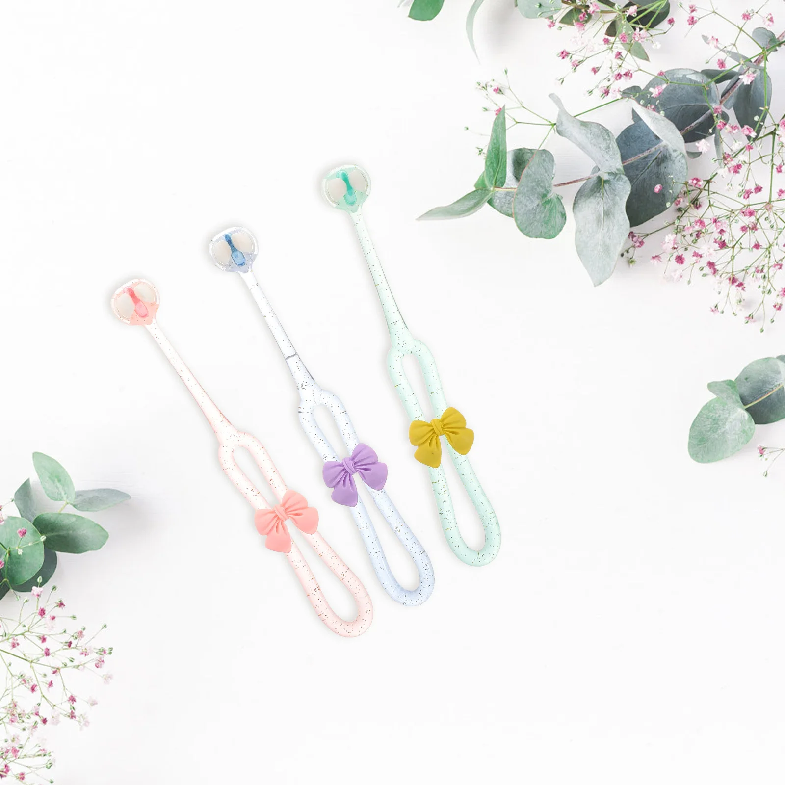 3 pezzi carino per bambini design bowknot pulizia su tre lati setole morbide set di spazzolini manuali per bambini adatti ai viaggi spazzolino da denti per giovani