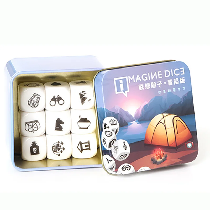 DIY Dice Story Dice Board Game Telling Story Family Puzzle Game Imagine  Gift  Metal Box