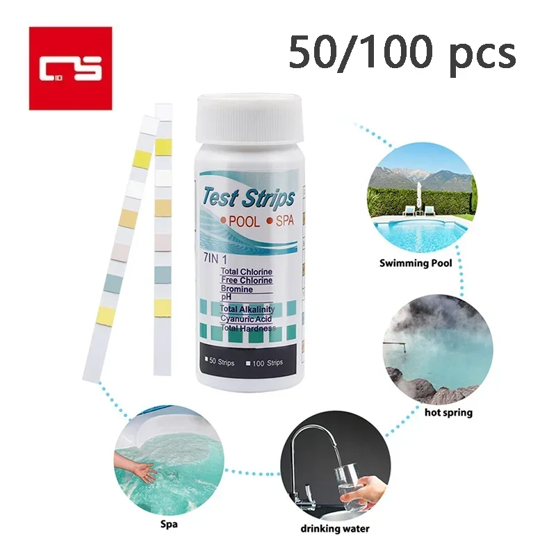 7 in 1 Test Strips For Aquarium /Fish Tank /Swimming Pool / Spa Water Quality 50 Pcs100 Pcs Chlorine /PH /Bromine Measure Paper