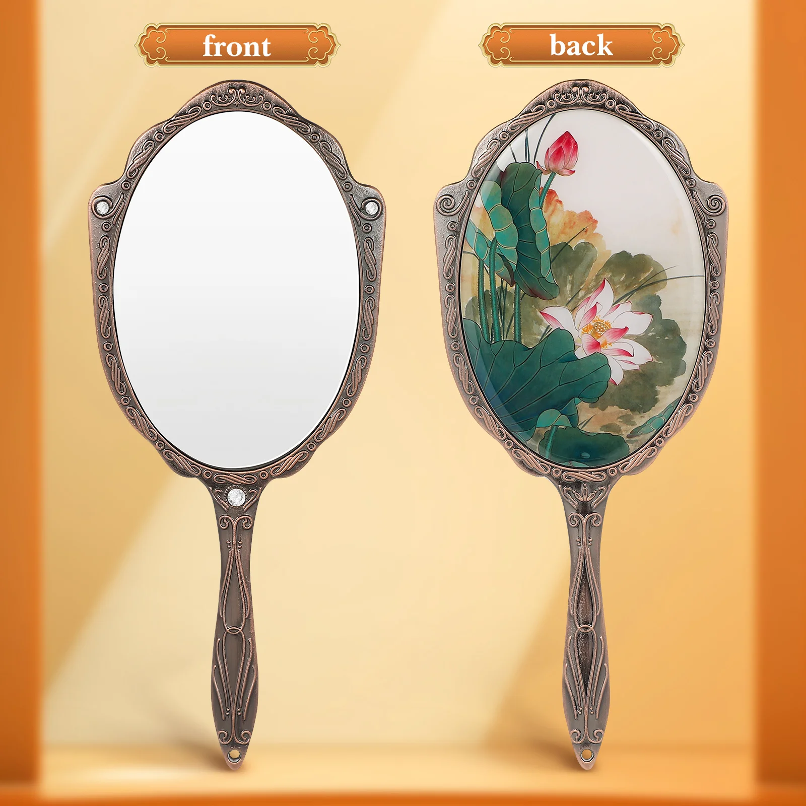 Draagbare handspiegel Vintage stijl metaal glas Bouwen Heldere rotatie Compacte make-upspiegel voor vrouwen