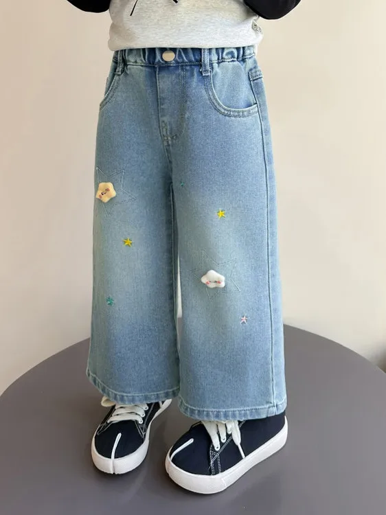 

Детские джинсы прямого кроя для девочек, весна 2026, новые модные повседневные брюки для малышей на весну-осень