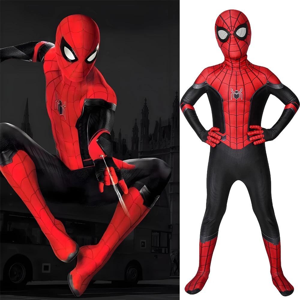 Niños lejos de casa Spiderman Cosplay Peter Parker monos Zentai estampados en 3D disfraz de Halloween de LICRA para niños de 3 a 10 años