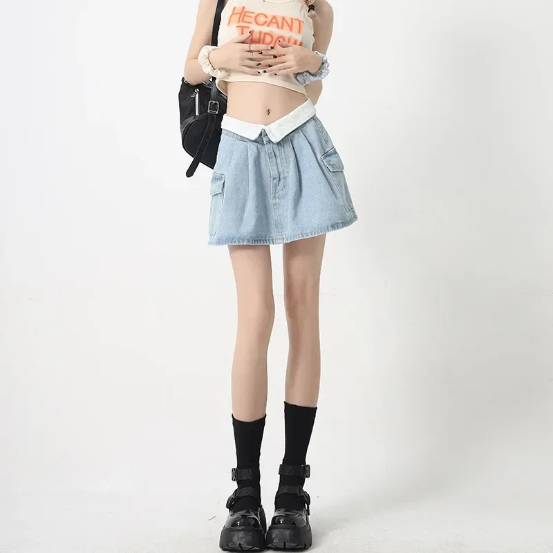 Pop Design SensibilityNiche High-Waisted Denim Skirt Summer New Anti-Exposure A- Line Slimming Mini Dress Trendy Niche Style