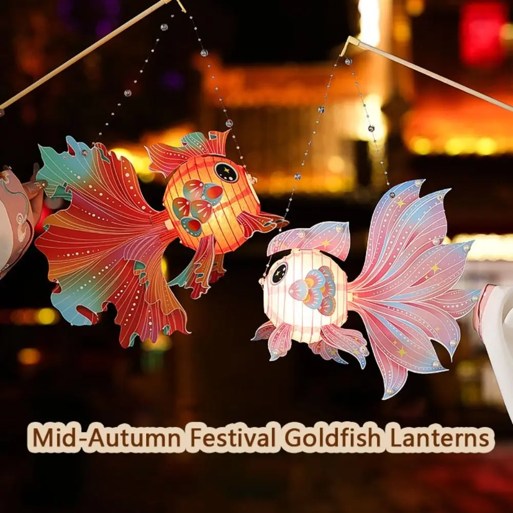 Manual Goldfish Mid-Autumn Festival Lanterns Glowing DIY Handmade Material Paper Lanterns Chinese Decoration Hanging Lamp