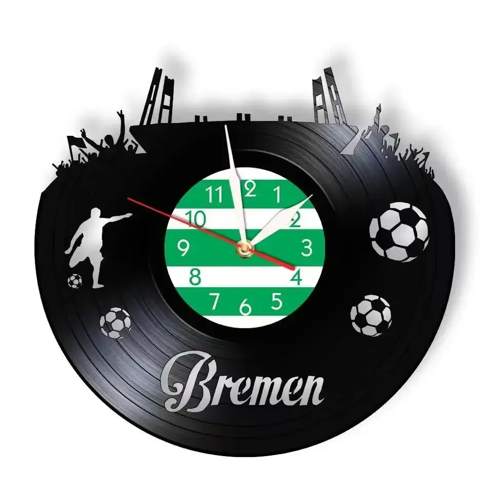 Bremen City Skyline Vinyl Record Wall Clock Home Boys Room Decoration German Football Field Art Wall Watch Football Fan Gift
