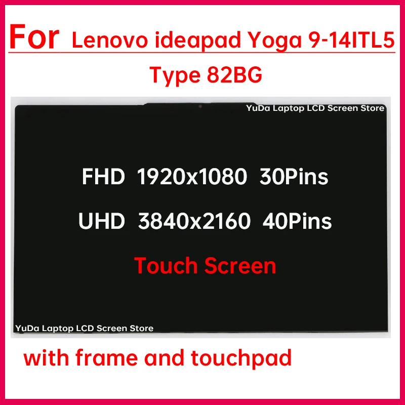 14 Inch Laptop LCD Touch Screen For Lenovo ideapad Yoga 9-14ITL5 Type 82BG Digitizer + With Frame Assembly Replacement FHD / UHD