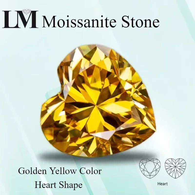 

Moissanite Stone Golden Yellow Color Heart Shape VVS1 Pass Diamond Tester Czochralski method Materials with GRA Certificate