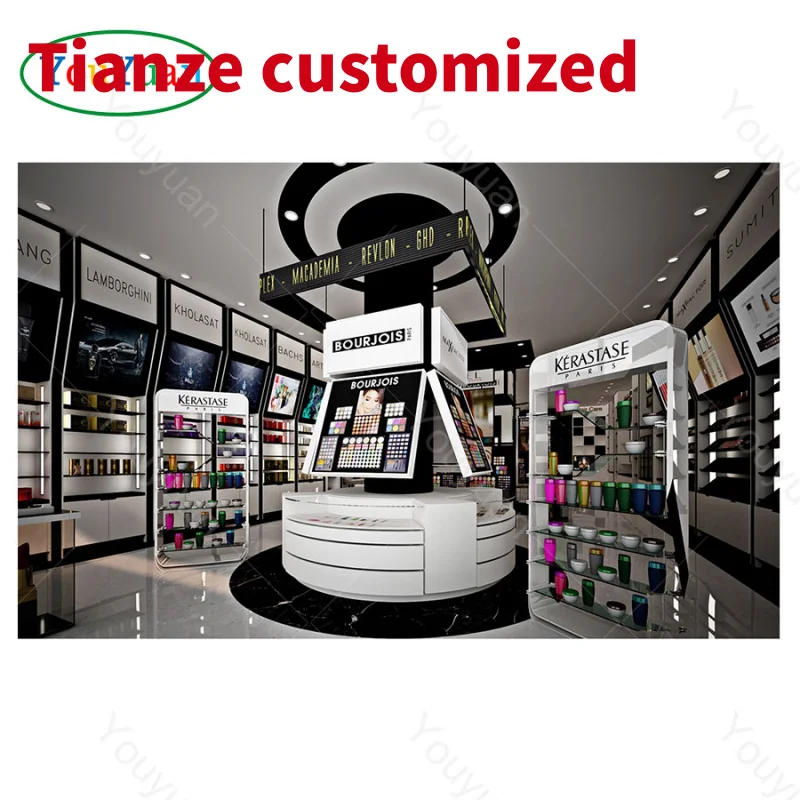 (customized)Wooden showcase cabinet cosmetic shop design glass cosmetic display showcase with lock beauty display shop